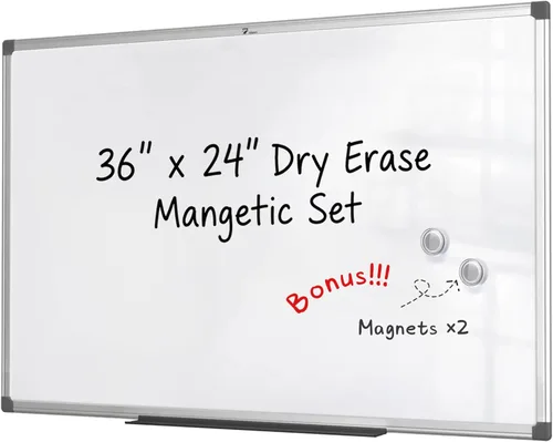 TOWON Magnetic Dry Erase Whiteboard 36 x 24 in, Large White Board for Wall, 3 x 2 Ft Whiteboard with Marker Tray & 2 Magnets, Silver Aluminum Frame