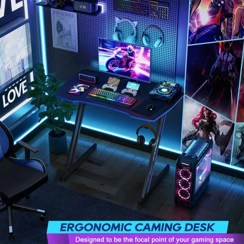 Miniatura 4 de BestOffice Escritorio para juegos de 35 pulgadas, escritorio para computadora de PC, estación de trabajo en forma de Z, mesa de trabajo ergonómica