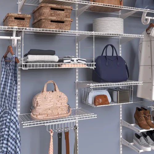 Miniatura 7 de ClosetMaid 2087 ShelfTrack - Kit organizador de armario ajustable de 2 a 4 pies, cesta de estante colgante de alambre blanco para almacenamiento