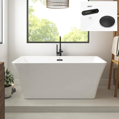 Miniatura 28 de FerdY Maui Bañera Independiente de 67" Elegante Bañera de Remojo Independiente, Blanco Brillante, Certificado cUPC, Conjunto de Drenaje y Drenaje