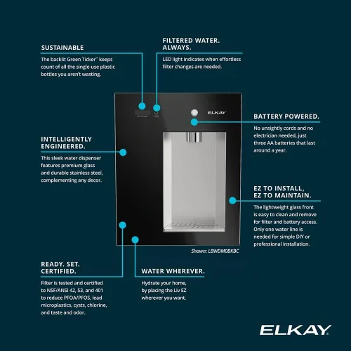 Miniatura 9 de Elkay Liv EZ - Dispensador de agua filtrada empotrado para montaje en pared - Alimentado por batería, Certificado NSF, Botón pulsador, Reduce plomo