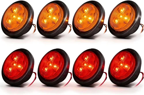 Miniatura 9 de NEW SUN® Paquete de 4 luces LED marcadoras de remolque de 2.5 pulgadas, ámbar y rojo, impermeables con diseño reflejo redondo, 4 diodos, ojales
