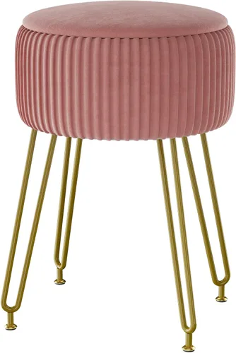 Miniatura 24 de IBUYKE Reposapiés Otomano Redondo de Terciopelo, Taburete de Tocador de Maquillaje Mesa Auxiliar, Asiento de Mesa de Tocador de Terciopelo, Taburete