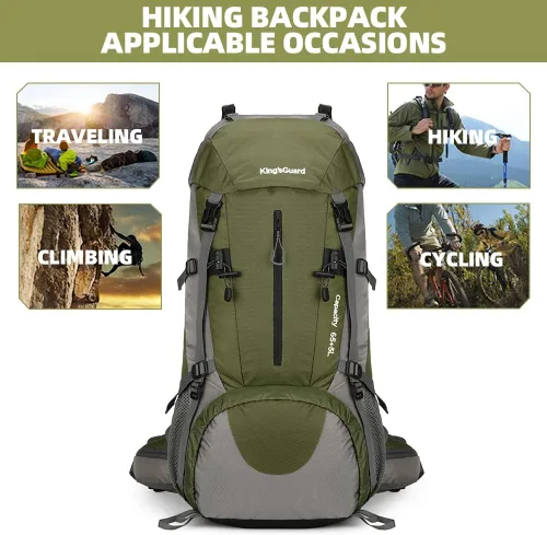 Miniatura 2 de Mochila de 70 L para Camping, Senderismo, Escalada al Aire Libre con Funda Impermeable para Lluvia Verde Armada (ArmyGreen)