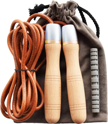 Cuerda de saltar de cuero, cuerdas de salto ajustables, con rodamiento giratorio y asas de madera pura, para entrenamientos de gimnasio y fitness en