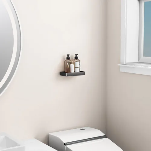 Miniatura 2 de Danpoo Estante de Pared Pequeña de 8 Pulgadas, Vidrio Templado Transparente con Marco de Aluminio Negro Mate – Elegante Organizador Flotante