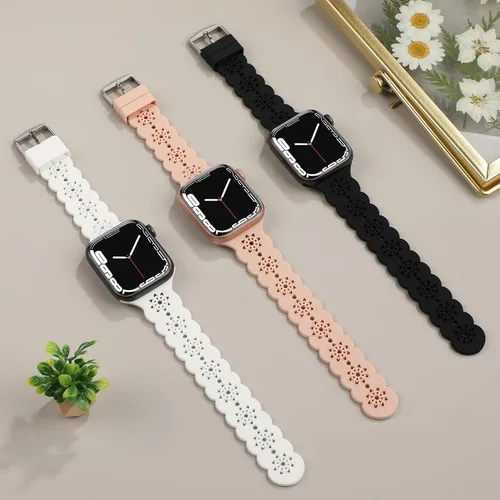 Miniatura 3 de Floral Silicone Band Compatible with Apple Watch Bands 38mm 40mm 42mm 44mm 41mm 45mm 49mm Women Men, Design Wristbands Soft Breathable Watch Bands