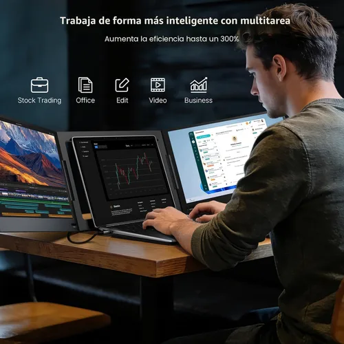 Miniatura 7 de QQH Extensor de pantalla para laptop, 15.6 pulgadas, 1080P, triple monitor portátil con pantalla IPS Full HD ultrafina, monitor dual de viaje USB-C