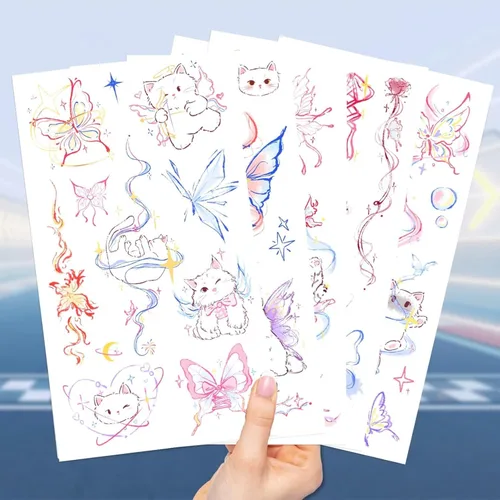 Miniatura 4 de 10 hojas de tatuajes temporales de mariposa de dibujos animados para niños, tatuajes temporales, calcomanías de tatuajes temporales, lindos