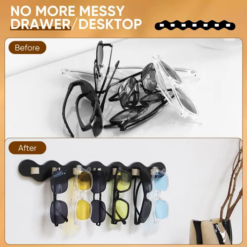 Miniatura 5 de Paquete de 2 organizadores de lentes de sol, soporte para lentes de sol, montaje en pared, soporte para lentes colgantes con 7 ranuras, soporte