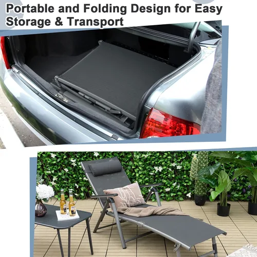 Miniatura 5 de HAPPYGRILL Sillón de aluminio para patio con respaldo ajustable de 8 posiciones, reposapiés de 2 posiciones, cómodo reposacabezas, silla reclinable