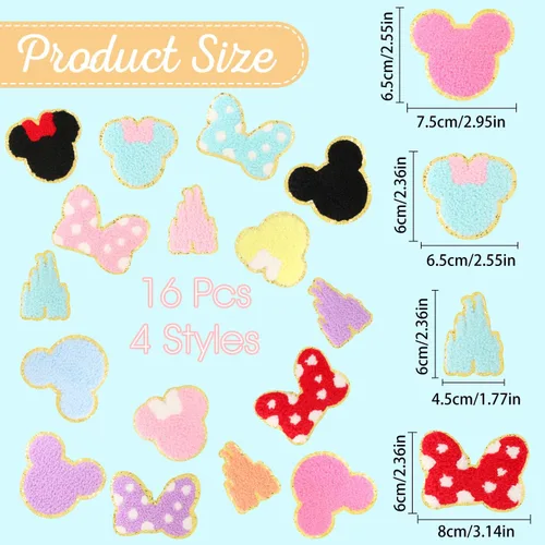 Miniatura 2 de 16 parches de felpilla para planchar, coloridos parches bordados de chenilla BearCastle Bowknot para coser, apliques bordados, accesorios