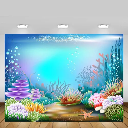 Miniatura 5 de MEHOFOND Fondo de fotografía azul morado bajo el mar de 8 x 6 pies, temática de sirena oceánica, decoración de fiesta de cumpleaños, burbujas