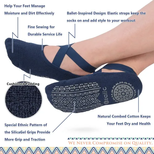 Miniatura 45 de Ozaiic - Calcetines de yoga para mujer con correas y agarres antideslizantes, ideales para pilates, Pure Barre, ballet, danza y entrenamiento
