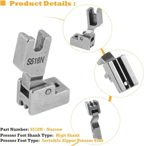 Miniatura 6 de 4 piezas diferentes prensatelas de cremallera P36L P36N P363 S518N compatibles con JUKI Brother Singer Consew típicas máquinas de coser industriales