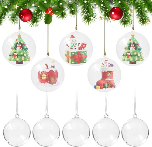 Miniatura 11 de Barelove Esferas transparentes rellenables para Pascua, 10 bolas transparentes para manualidades, esferas decorativas colgantes de plástico