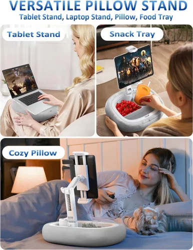Miniatura 2 de Tryone Soporte de almohada para tableta y soporte para portátil: soporte ajustable para iPad con cuenco para aperitivos, almohada de felpa suave