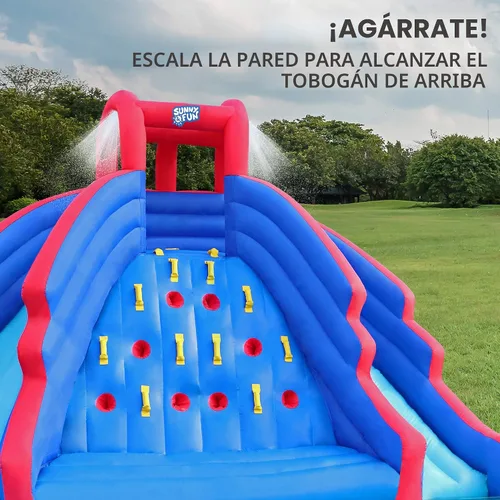 Miniatura 5 de Sunny & Fun Ultra Climber - Parque inflable de tobogán acuático – Resistente para diversión al aire libre – Pared de escalada, dos toboganes