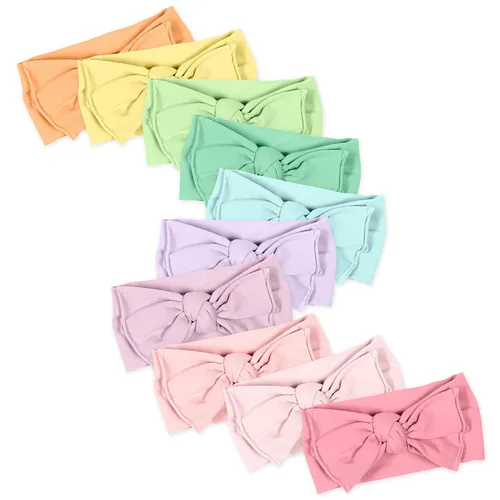 Miniatura 5 de HonestBaby Diademas anudadas de algodón orgánico para niñas, paquete múltiple, paquete de 10 unidades con gemas de arcoíris, rosas, talla M