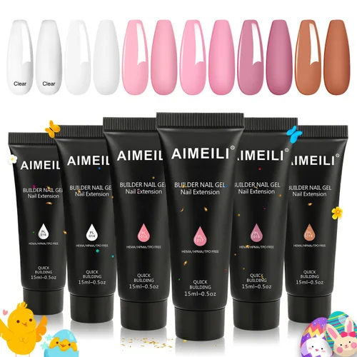 Miniatura 8 de AIMEILI Gel de extensión de uñas de poli, 6 colores, para realce de uñas, diseño de arte de uñas, bricolaje, salón de uñas, regalo para mujeres, kit