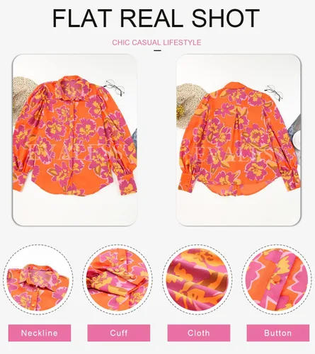 Miniatura 5 de EVALESS Blusas con botones para mujer, blusas de manga larga con estampado de moda 2024