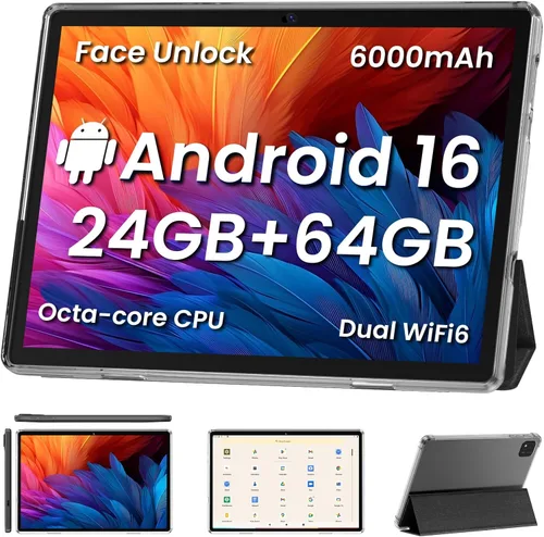 COLORROOM Tablet Android16, tabletas de 10 pulgadas, CPU Octa Core, 24GB+64GB+512GB de expansión, batería de 6000 mAh+carga rápida de 18 W, WiFi