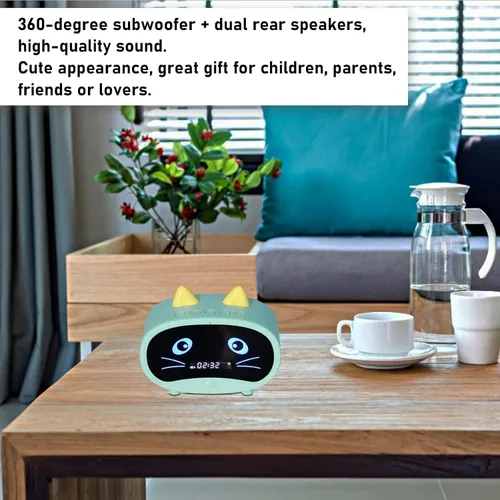 Miniatura 3 de Altavoz Bluetooth, radio despertador pequeña para dormitorios, alarma doble, pantalla LED, bonito diseño de oreja de gato compatible con memoria
