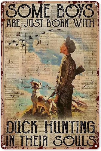 Cartel de metal de caza de patos, «Some Boy are Just Born with Duck Hunting in Their Souls», póster de aluminio vintage para decoración de pared