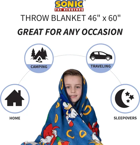 Miniatura 3 de Franco Ropa de cama para niños Manta de sofá de felpa súper suave, 46 x 60 pulgadas, Sonic The Hedgehog, Anime Sonic el erizo
