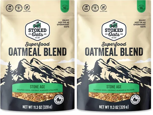 Miniatura 7 de Stoked Oats - Stone Age - Desayuno alto en proteínas, bajo en azúcar - Sin gluten, alta fibra, avena sin OMG - Perfecto para avena durante la noche