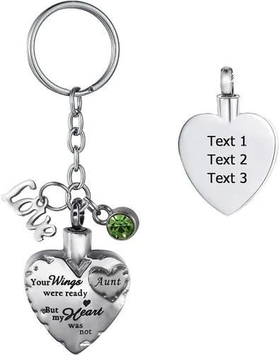 Miniatura 34 de Joyería de cremación de acero inoxidable con texto en inglés "Your Wings were Ready but My Heart was Not Memorial", llavero de urna para cenizas