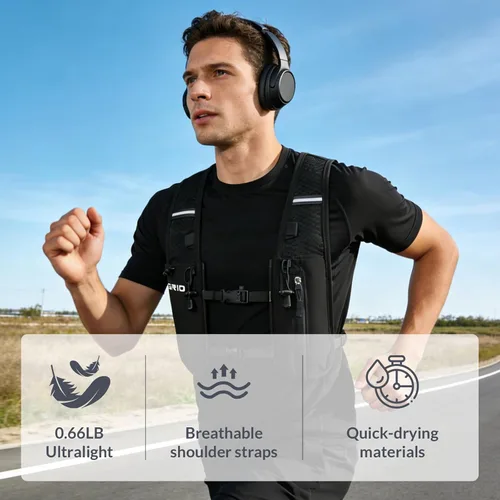Miniatura 5 de Chaleco para correr para mujeres y hombres, correas ajustables para el pecho, chaleco de hidratación para correr con vejiga de agua de 1.5 L