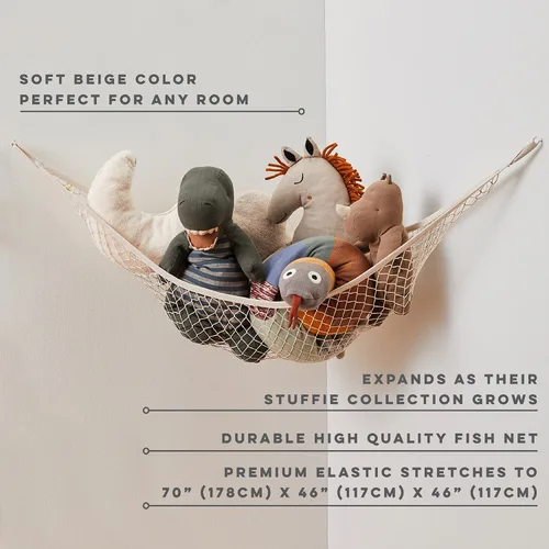 Miniatura 3 de 3 Sprouts Hamaca grande para animales de peluche, organizador de red de juguetes de pared de esquina para animales de peluche, solución