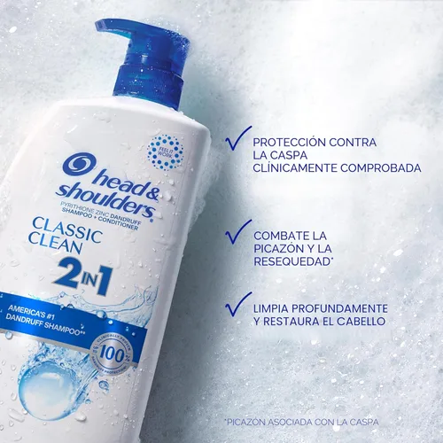 Miniatura 2 de Head & Shoulders Champú y acondicionador anticaspa Classic Clean 2 en 1, paquete doble, 1% de piritiona de zinc, control de escamas, cuidado