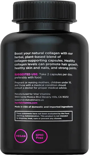 Miniatura 8 de Vital Vitamins Suplemento de Colágeno Vegano - con Sílice y Ácido Hialurónico - Suplementos de Colágeno a Base de Plantas - Apoya el Cabello