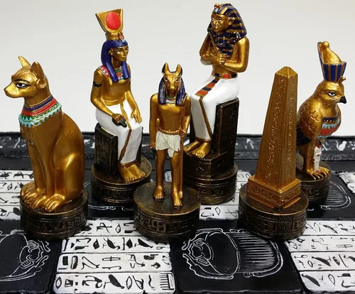Miniatura 3 de HPL - Juego de ajedrez egipcio de 16 pulgadas con jeroglíficos blancos y negros