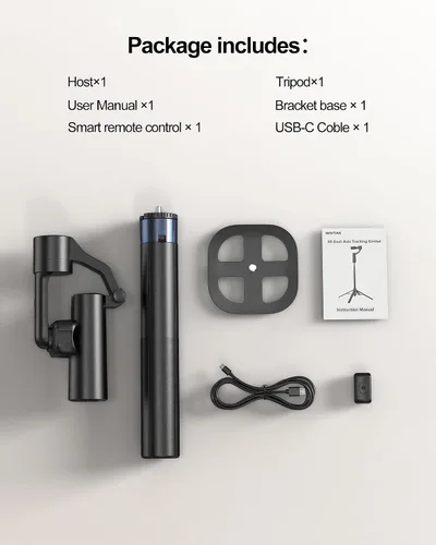Miniatura 9 de Trípode de seguimiento automático de doble eje de 70 pulgadas, horizontal de 360° y palo selfie giratorio vertical de 130° para iPhone, Android
