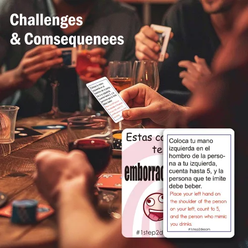 Miniatura 5 de Juego de Cartas para Beber Bilingüe Español-Inglés Divertidos Juegos de Fiesta con Alcohol para Adultos Emocionante Juego de Mesa para Noches