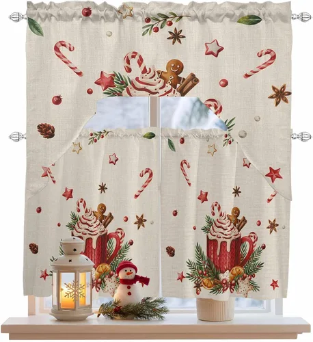 Miniatura 21 de Cortinas de Gnomos de San Valentín con Cenefa para Cocina, Cortinas con Bolsillo para Barra para Dormitorio, Sala de Estar, Baño, Cafetería, Negro