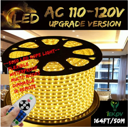 Miniatura 12 de Tira de luz LED de color blanco, AC 110-120V Flexible/Resistente al agua/Función de múltiples modos/Regulable SMD5050 Tira de luces LED de neón