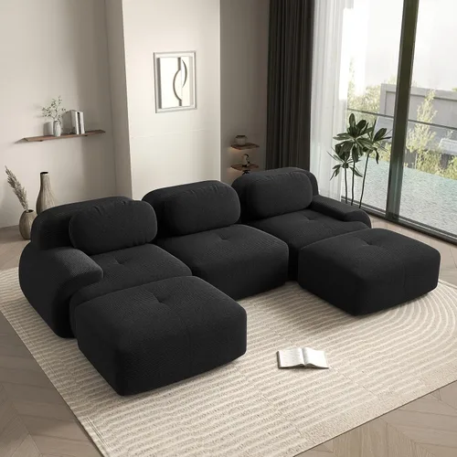 Miniatura 71 de Sofá biplaza moderno de 80 pulgadas para sala de estar, sofá de pana en forma de nube con asiento profundo, sofá modular negro, sofás de dos plazas