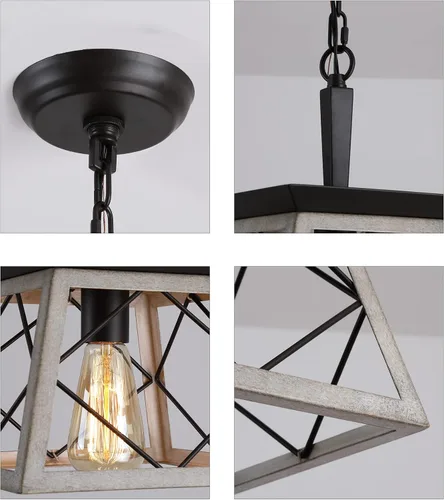 Miniatura 8 de Q&S Lámpara colgante de granja, lámpara colgante vintage, iluminación colgante industrial, hierro forjado, roble y ORB, 1 luz E26 Roble Blanco-1