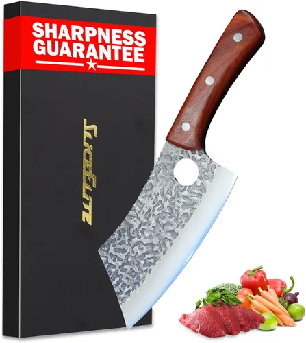 Miniatura 16 de SliceElite Cuchillo de carnicero profesional forjado a mano (juego de cuchillos de carnicero de 3 piezas con asas de madera de arena)