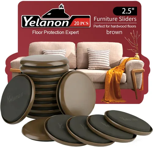 Miniatura 10 de Yelanon Deslizadores de muebles – 8 unidades de 9 1/2 pulgadas de color marrón para alfombras, almohadillas de muebles, suelos de madera dura