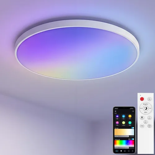 Lámpara de techo LED inteligente de 12 pulgadas de montaje empotrado con control remoto, cableado (alimentado por CA) - Cambio de color RGB y
