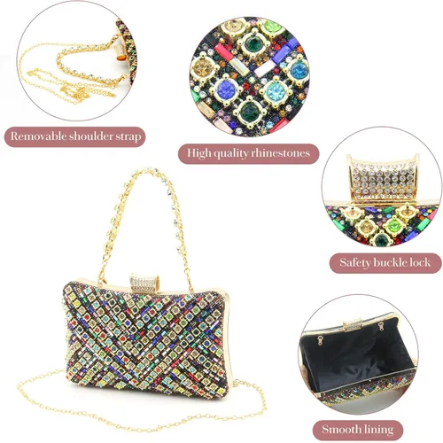 Miniatura 3 de Bolso de mano de noche con diamantes de imitación brillantes, bolso de hombro de cristal para mujer, fiesta, graduación, boda, caja de regalo