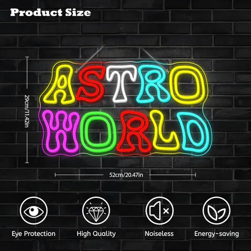 Miniatura 4 de Astro World - Letrero de neón para decoración de pared, colorido letrero LED alimentado por USB, luces de neón para dormitorio, sala de estar, bar