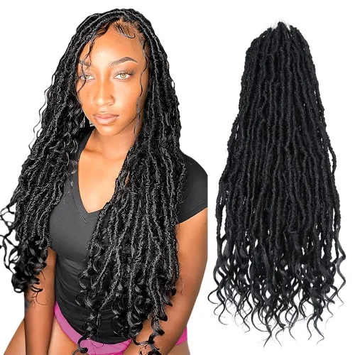 Miniatura 10 de Niseyo Wild Locs - Rastas sintéticas desgastadas de 14 pulgadas con extremos rizados, 8 paquetes de cabello largo y suave con bucles preformados
