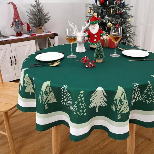 Miniatura 2 de ROYGROW Mantel redondo de Navidad de 60 pulgadas, decoración de Navidad, árbol de Navidad, mantel de Navidad verde, mantel decorativo