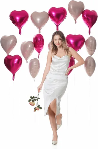 Miniatura 4 de Giga Gud 30 globos de papel de aluminio, de 18 pulgadas, rosa intenso y rosa macarrón, con tema de amor, perfectos para proponer matrimonio, boda